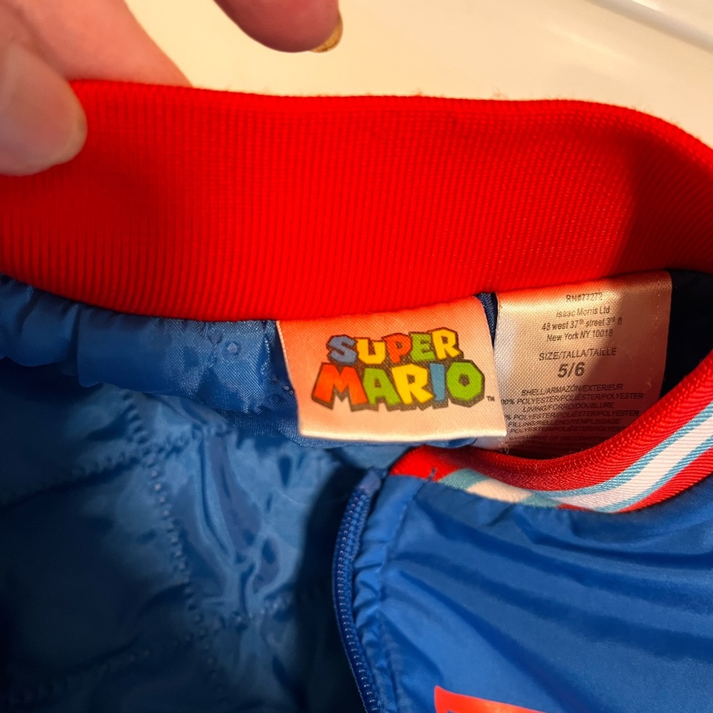 Super Mario Brand Mario Bros Children’s Bomber Style Jacket, Size 5-6, Blue - Picture 3 of 7